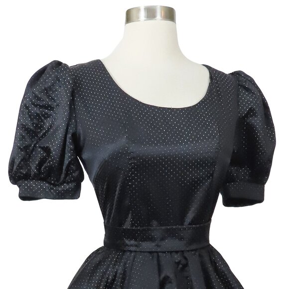 Vintage 80s Black Metallic Full Bubble Skirt Polka Dot Prom Party Dress S M - Picture 4 of 16